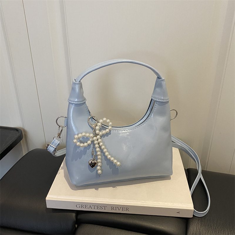 Glossy Crescent Shoulder Crossbody Top-Handle Bag view 2
