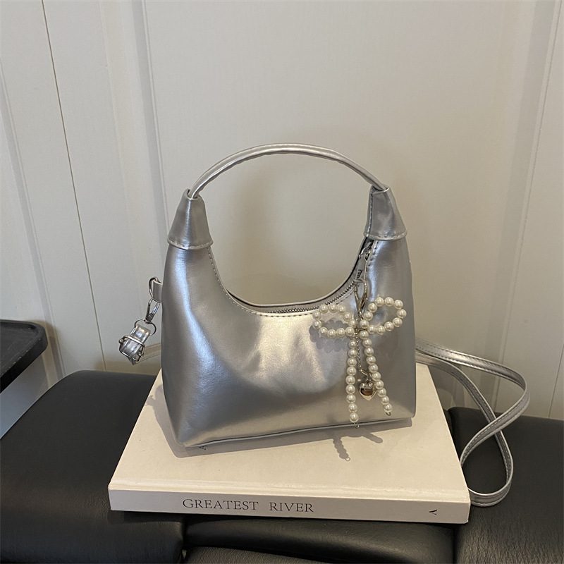 Glossy Crescent Shoulder Crossbody Top-Handle Bag view 3