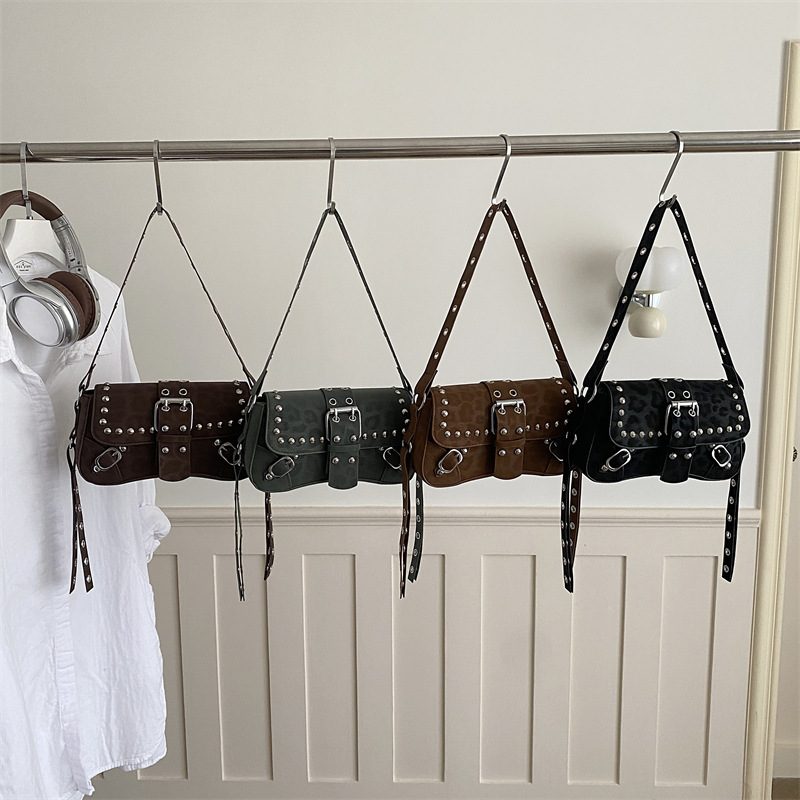 Studded Leopard Print Moto Crossbody Bag