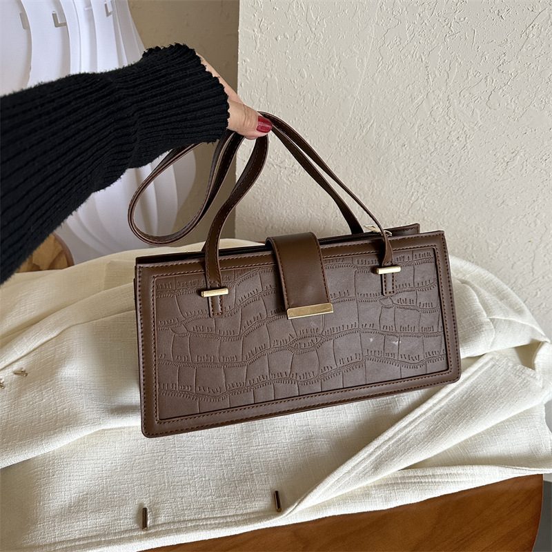 Stone Textured Square Shoulder Top-Handle Bag