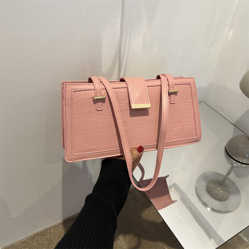 Stone Textured Square Shoulder Top-Handle Bag view 3