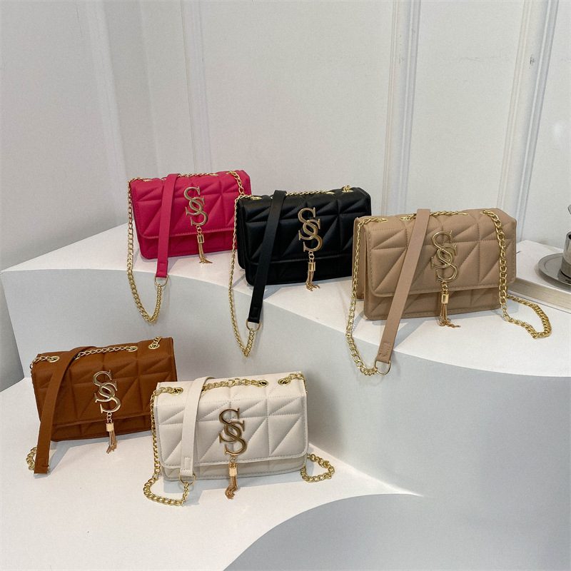 Chain Plaid Stitched Square Bag