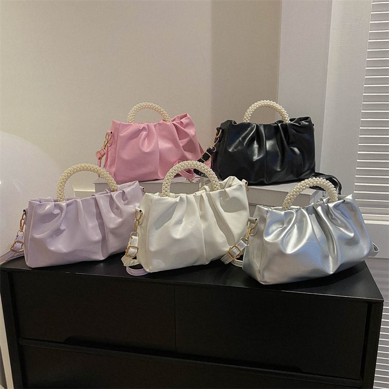 Pearl Chain Cloud Pleated Shoulder Bag