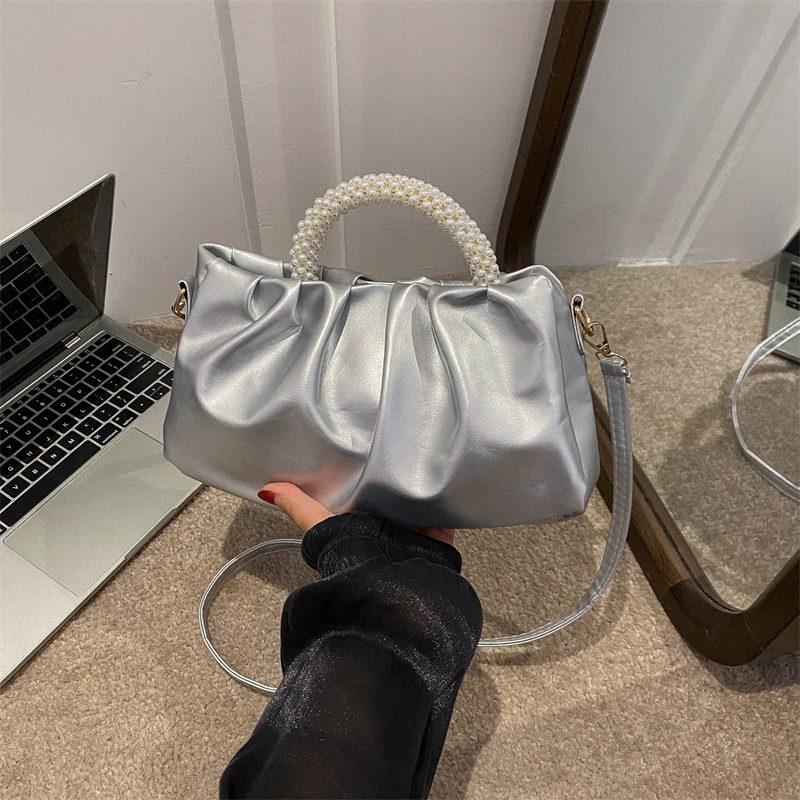 Pearl Chain Cloud Pleated Shoulder Bag view 4
