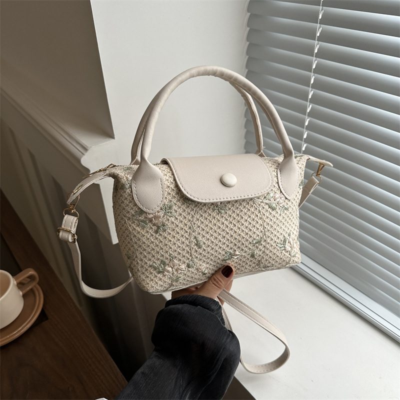 Woven Floral Small Square Crossbody Bag