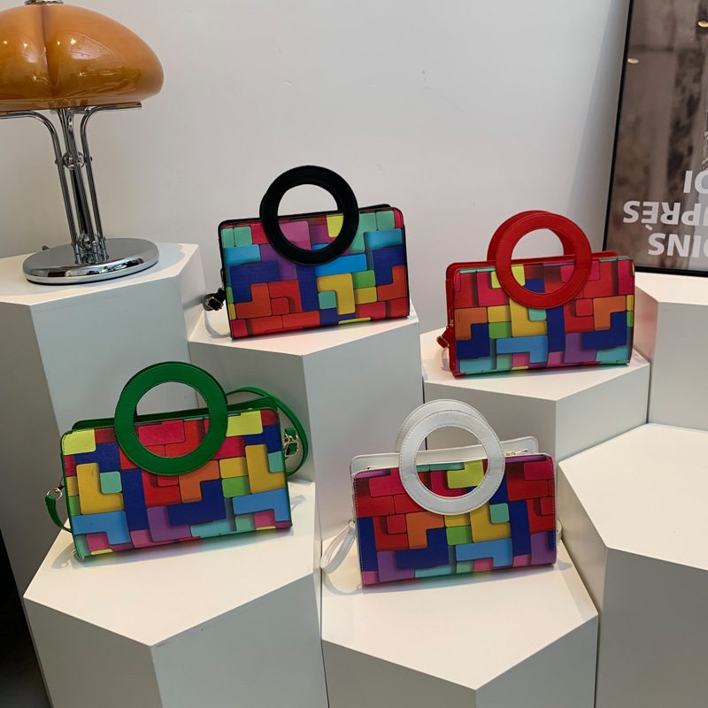 Plaid Color Block Small Square Shoulder Bag