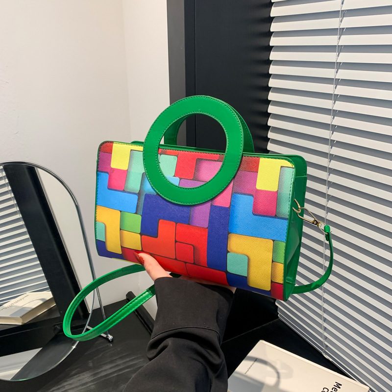 Plaid Color Block Small Square Shoulder Bag view 3