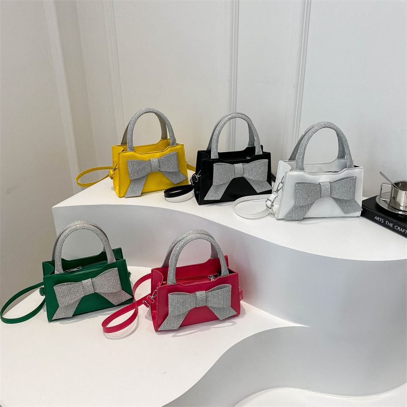Rhinestone Bow Top-Handle Mini Square Bag
