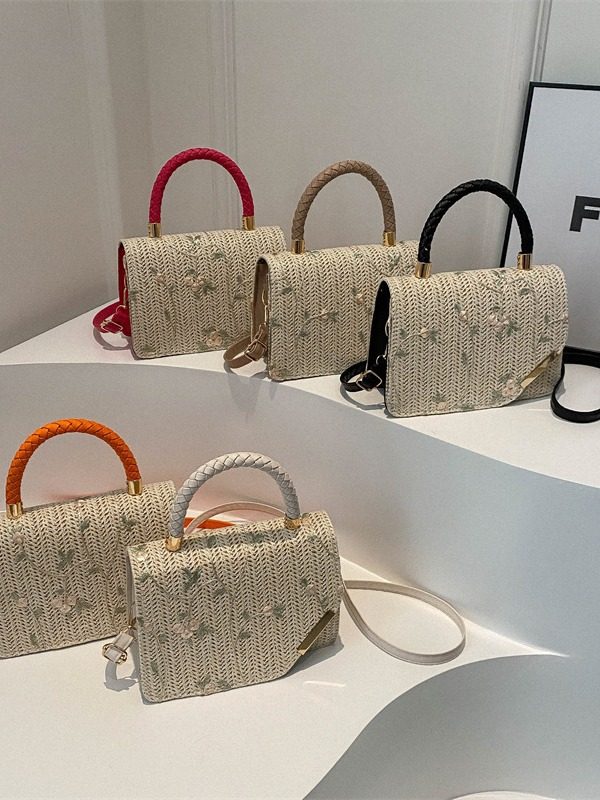 Straw Woven Top-Handle Mini Square Bag