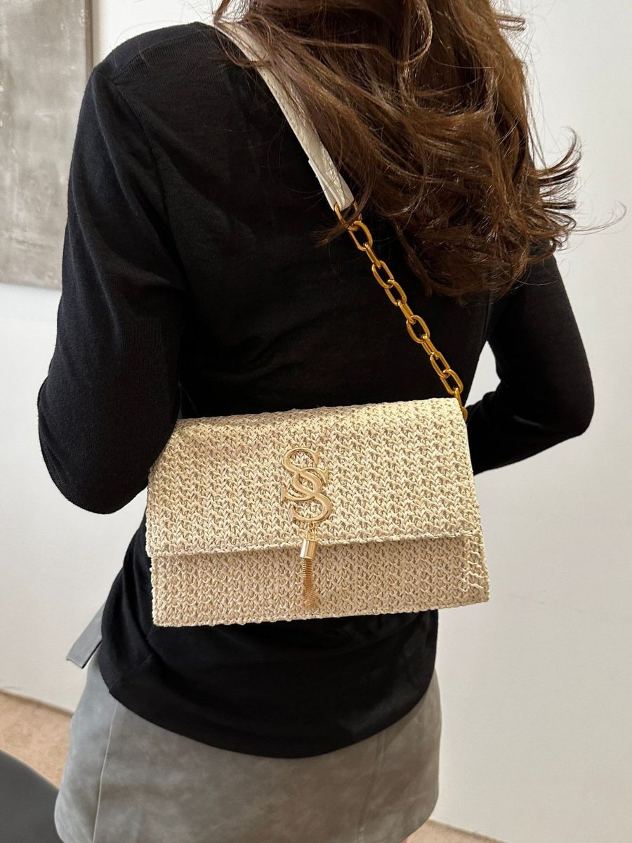 Woven Color Block Chain Crossbody Bag