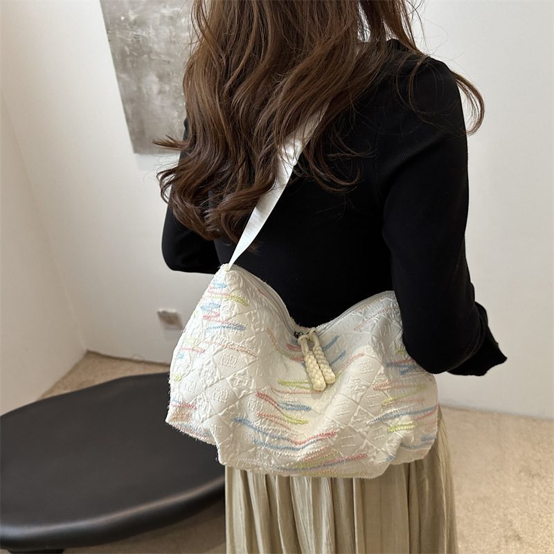 Striped Embroidered Canvas Dumpling Crossbody Bag view 2