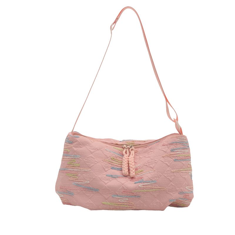 Striped Embroidered Canvas Dumpling Crossbody Bag view 5
