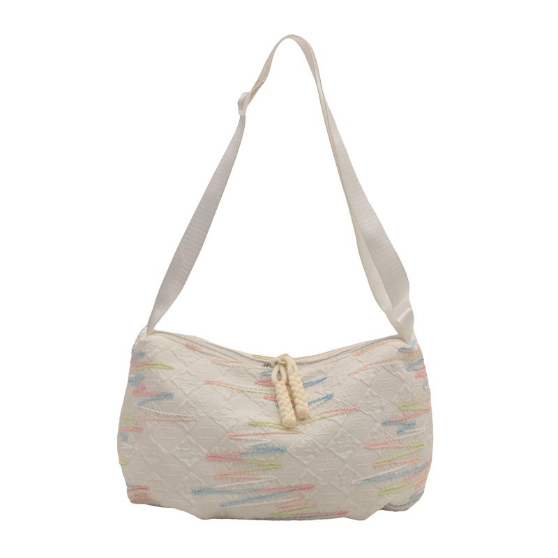 Striped Embroidered Canvas Dumpling Crossbody Bag view 6