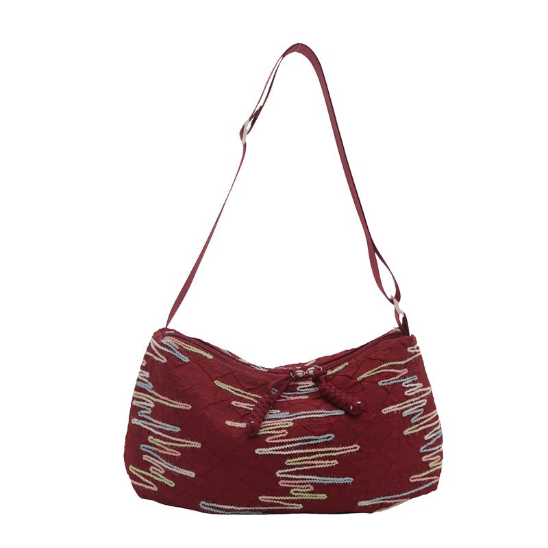 Striped Embroidered Canvas Dumpling Crossbody Bag view 8