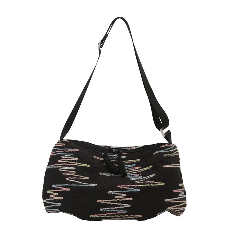 Striped Embroidered Canvas Dumpling Crossbody Bag view 9