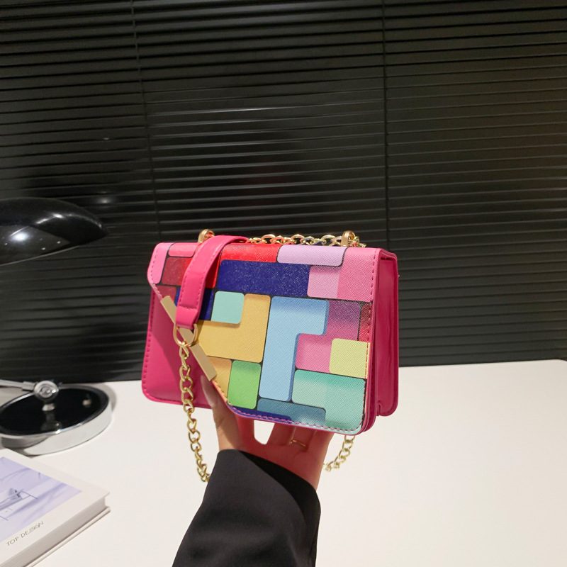 Color Block Chain Small Square Crossbody Bag view 3