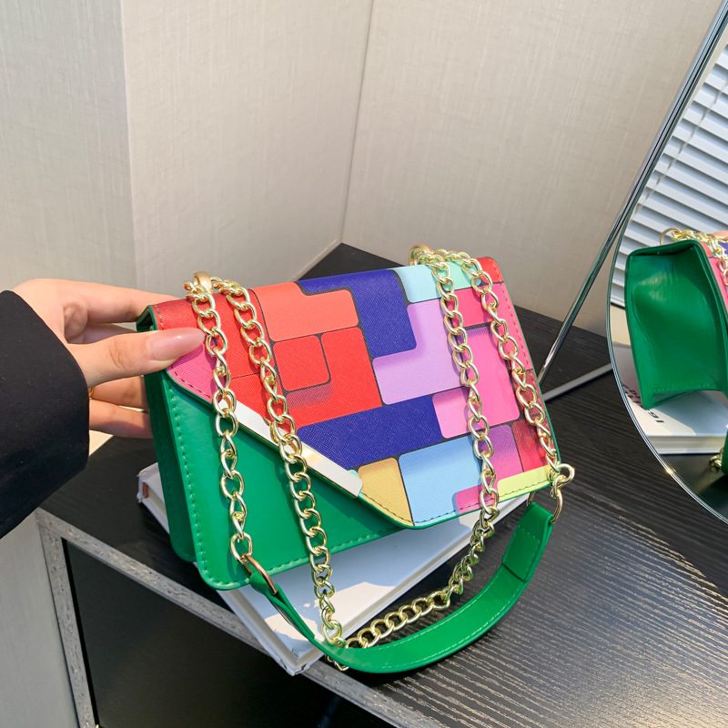 Color Block Chain Small Square Crossbody Bag view 4