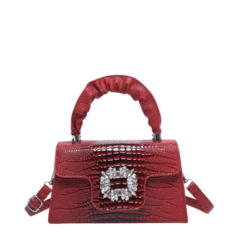 Crocodile Embossed Rhinestone Small Square Crossbody Bag view 10