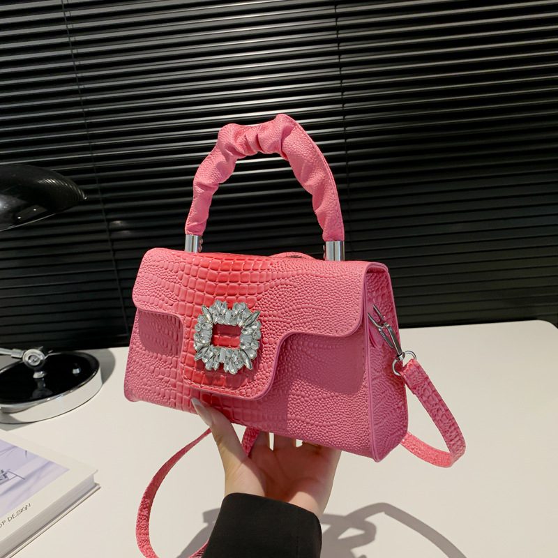 Crocodile Embossed Rhinestone Small Square Crossbody Bag view 2