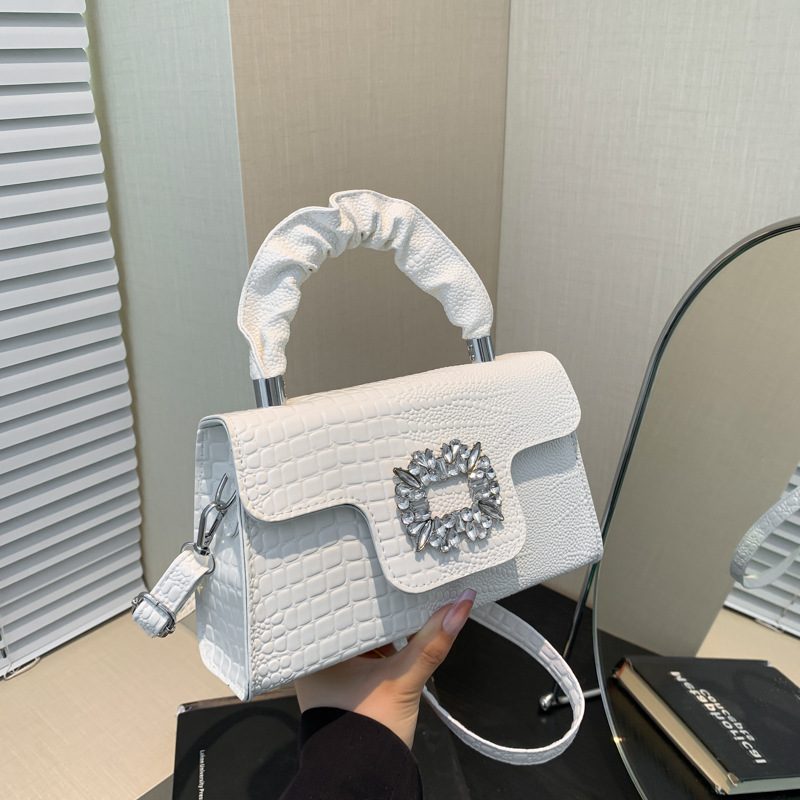 Crocodile Embossed Rhinestone Small Square Crossbody Bag view 3
