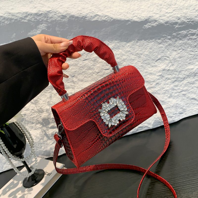 Crocodile Embossed Rhinestone Small Square Crossbody Bag view 4