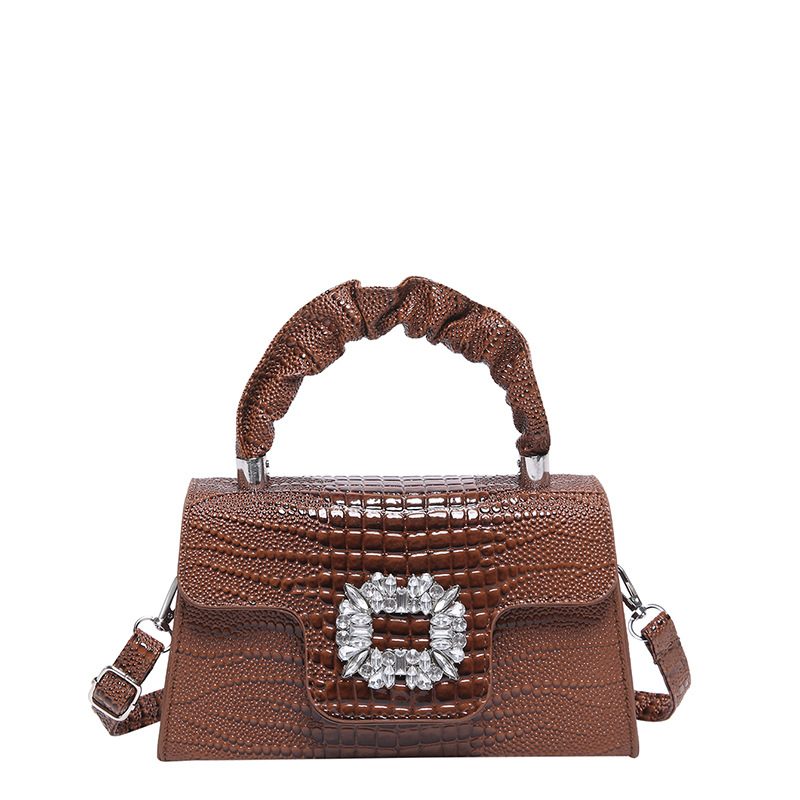 Crocodile Embossed Rhinestone Small Square Crossbody Bag view 6