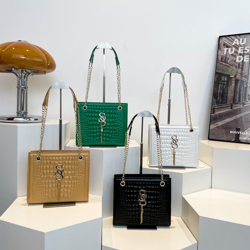 Stone Textured Chain Small Square Crossbody Bag
