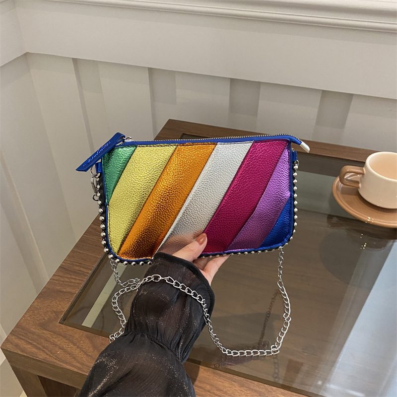 Chain Striped Small Square Crossbody Bag