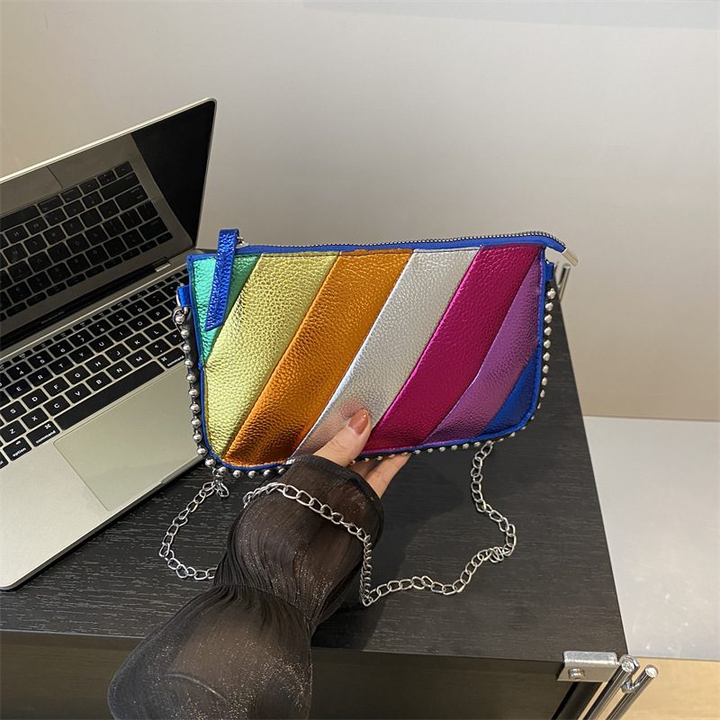 Chain Striped Small Square Crossbody Bag view 3
