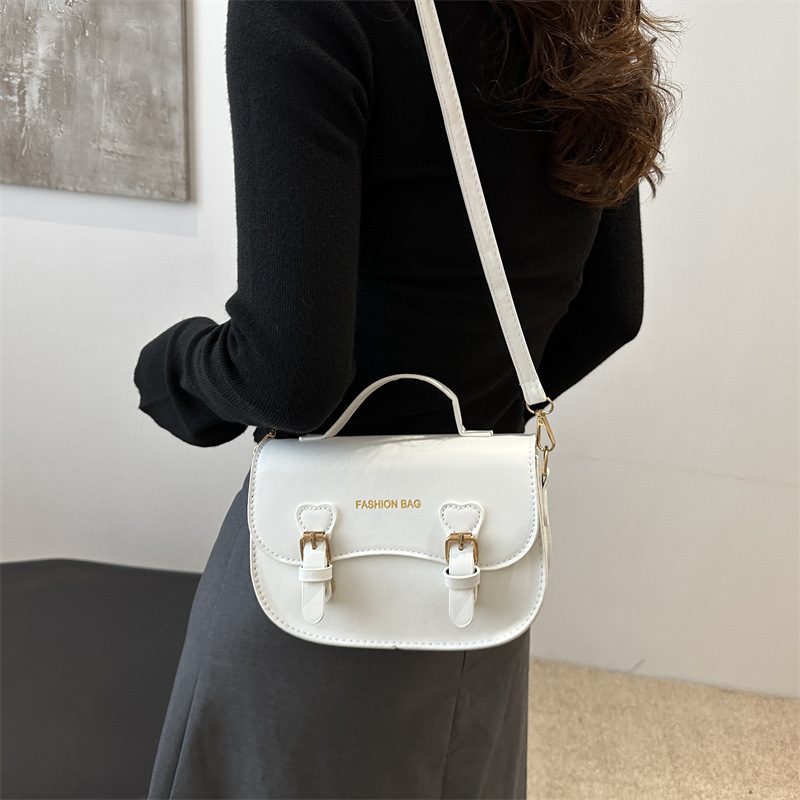 Solid Color Saddle Crossbody Top-Handle Bag view 2