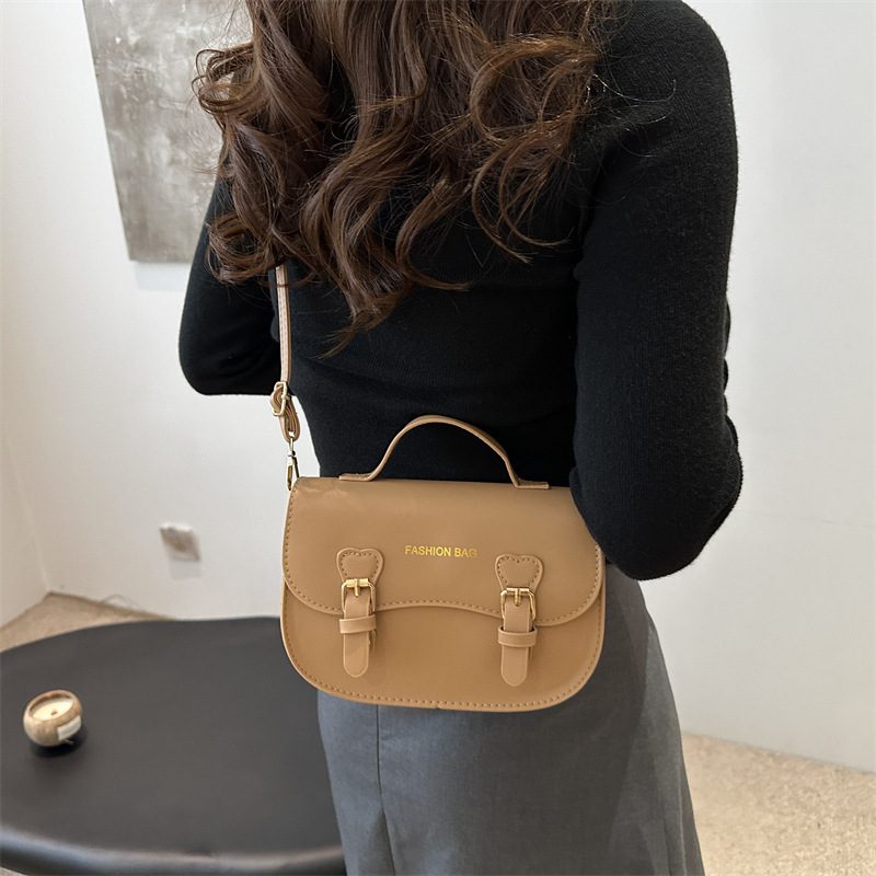 Solid Color Saddle Crossbody Top-Handle Bag view 3