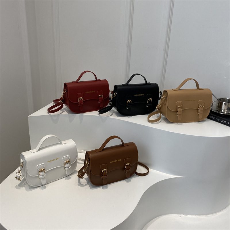 Solid Color Saddle Crossbody Top-Handle Bag view 4