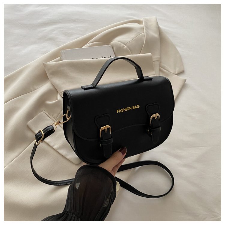 Solid Color Saddle Crossbody Top-Handle Bag view 6
