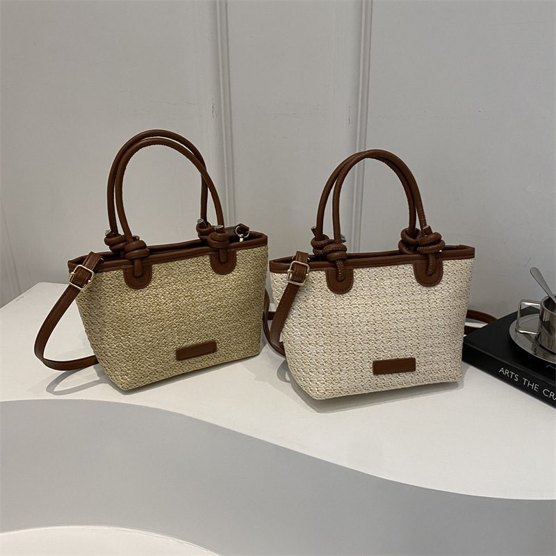 Woven Straw Top-Handle Crossbody Bag