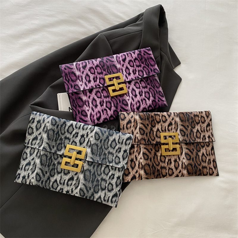 Leopard Color Block Envelope Clutch Bag
