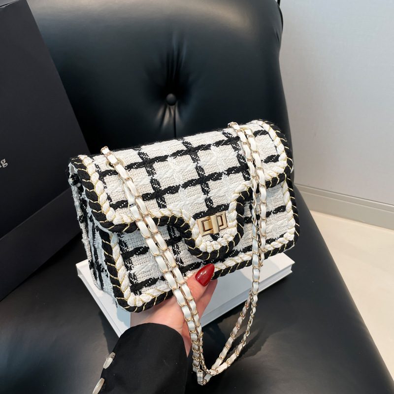 Plaid Wool Chain Small Square Bag view 2
