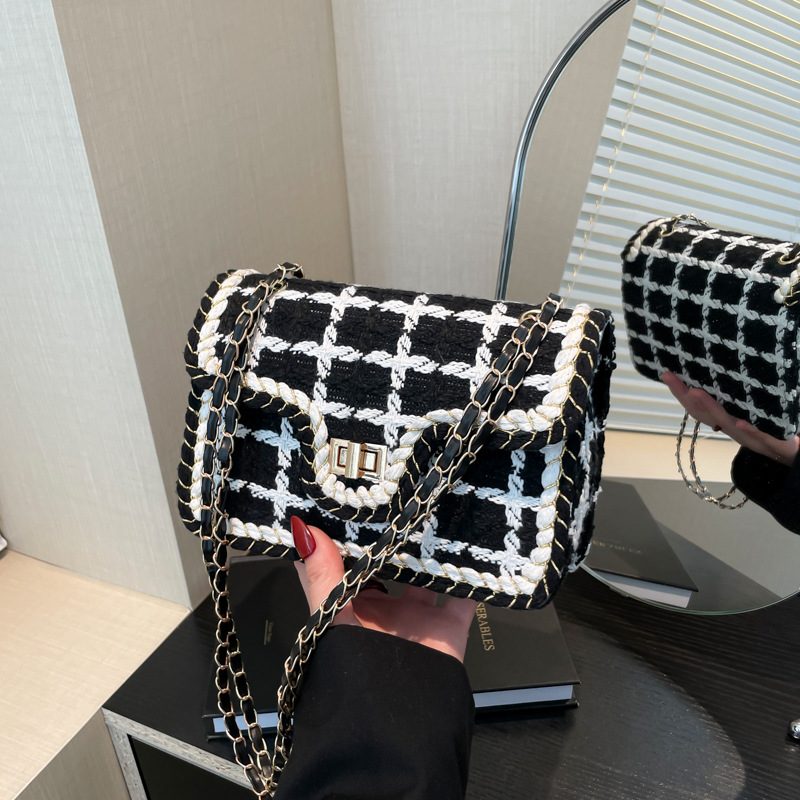 Plaid Wool Chain Small Square Bag view 3