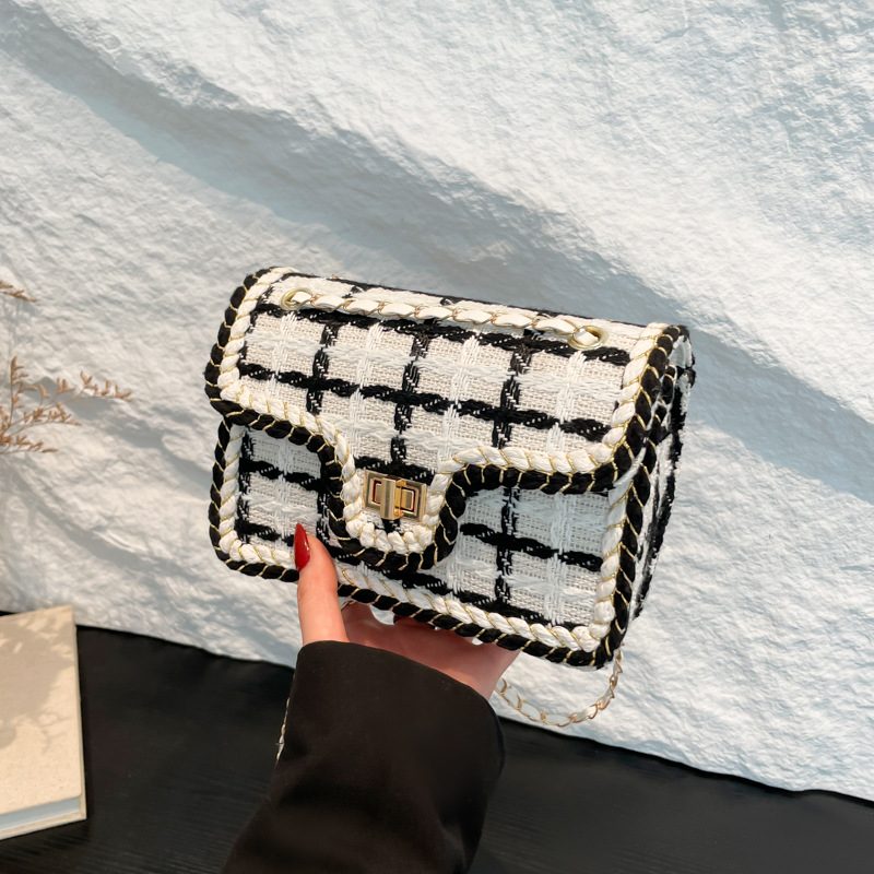 Plaid Wool Chain Small Square Bag view 4