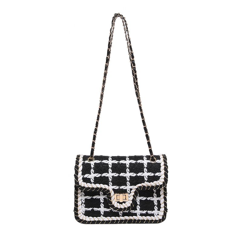 Plaid Wool Chain Small Square Bag view 6