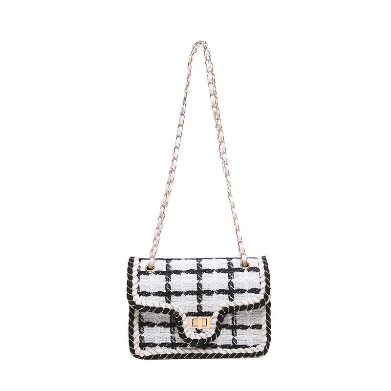 Plaid Wool Chain Small Square Bag view 7
