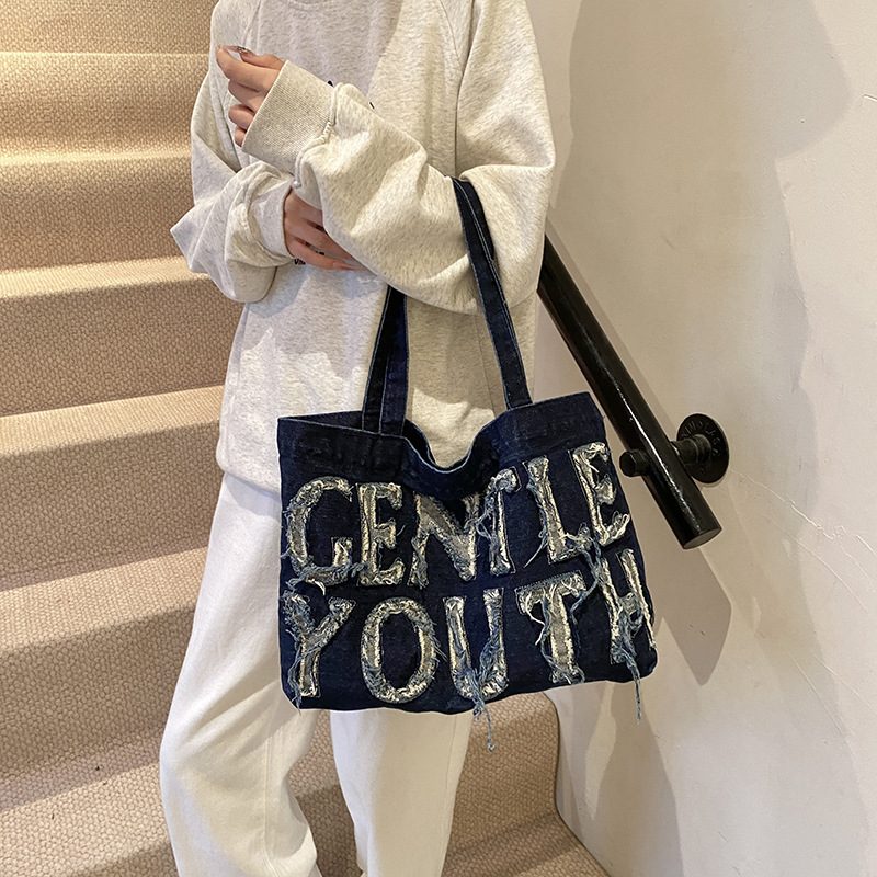Denim Tote Bag Large Capacity Crossbody Shoulder view 2