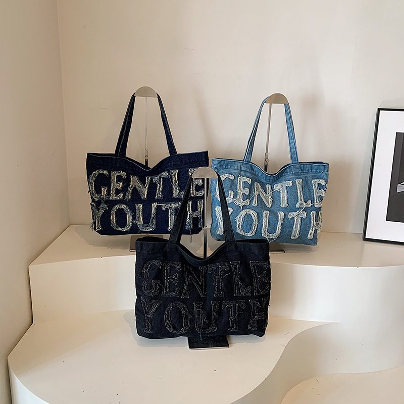 Denim Tote Bag Large Capacity Crossbody Shoulder view 4