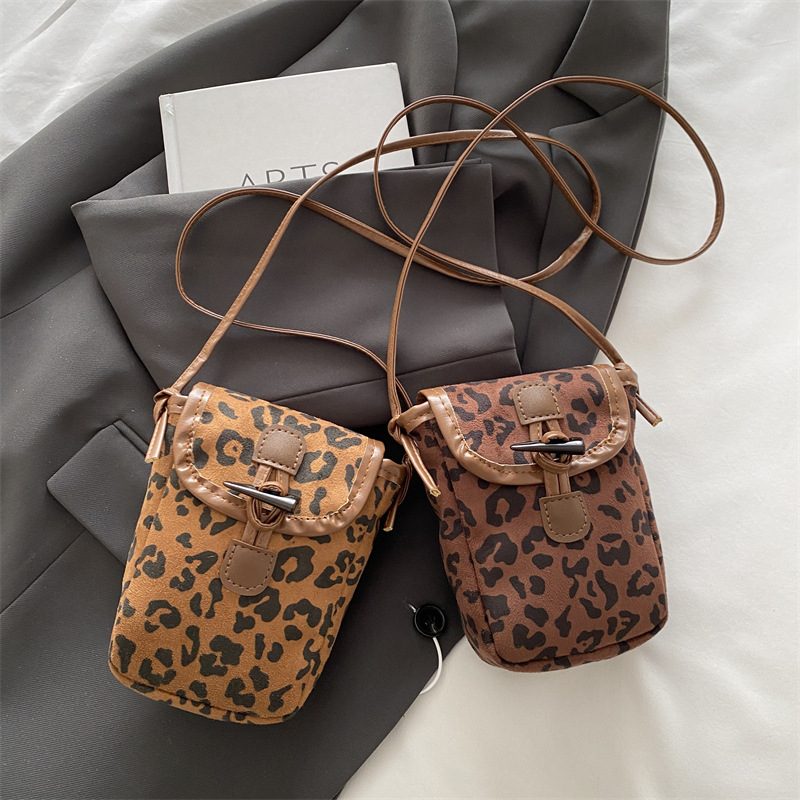 Suede Leopard Print Crossbody Square Bag