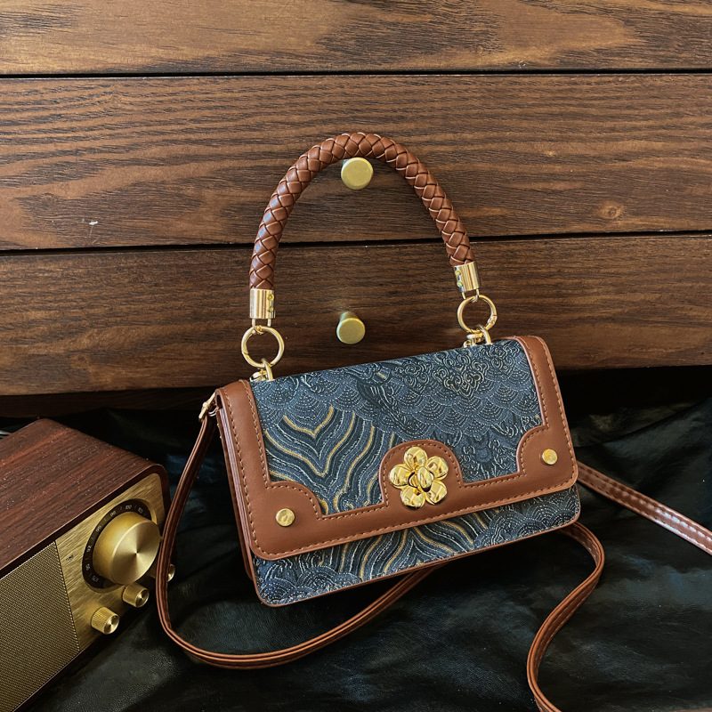 Spliced Top-Handle Crossbody Square Bag