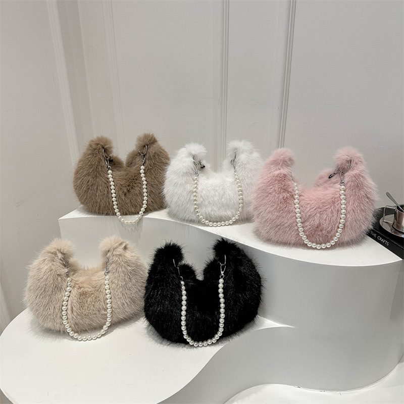 Fuzzy Plush Chain Crossbody Bag