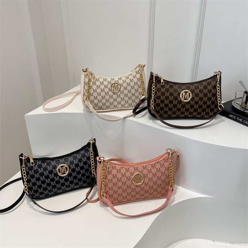 Letter Print Crescent Crossbody Bag