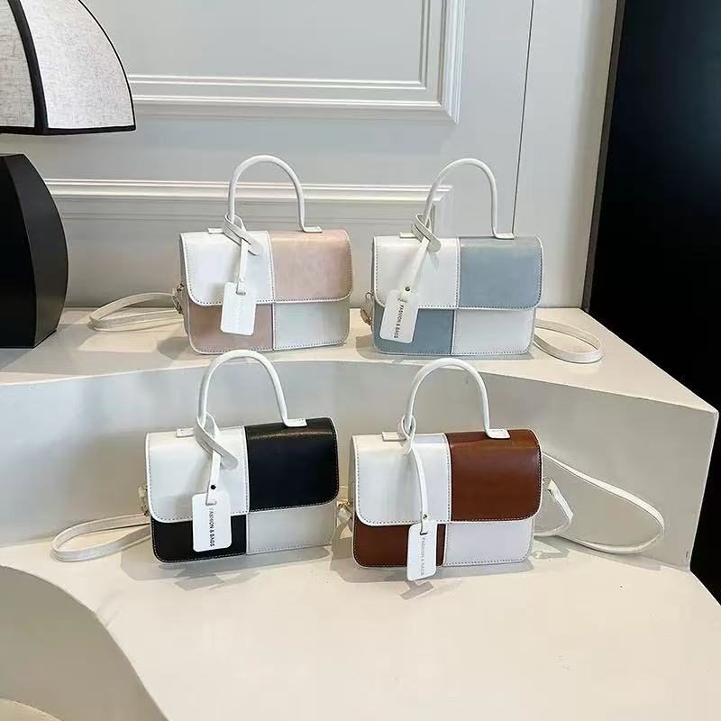 Spliced Top-Handle Crossbody Square Bag