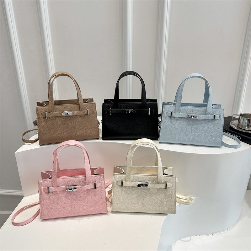 Litchi Grain Minimalist Crossbody Top-Handle Bag