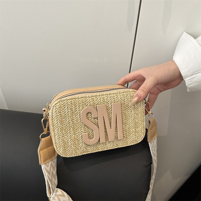 Straw Woven Embroidered Square Crossbody Bag view 2