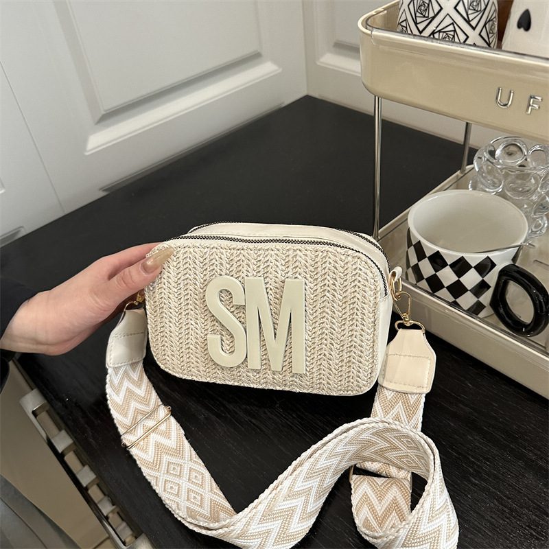 Straw Woven Embroidered Square Crossbody Bag view 3